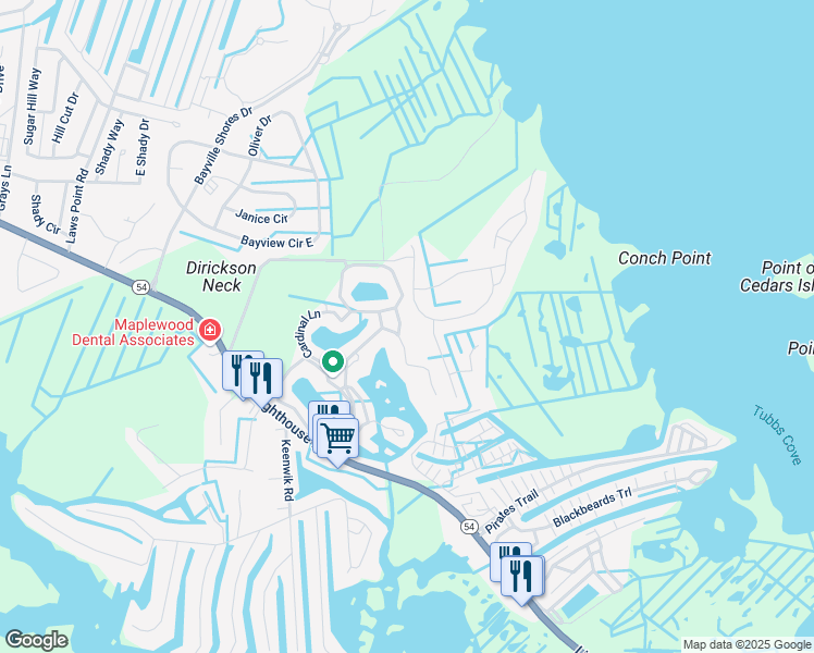 map of restaurants, bars, coffee shops, grocery stores, and more near 438 Heron Lane in Selbyville