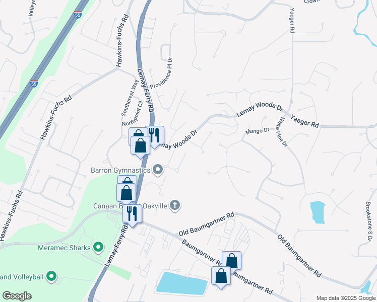 map of restaurants, bars, coffee shops, grocery stores, and more near 5986 Pennbrooke Drive in St. Louis