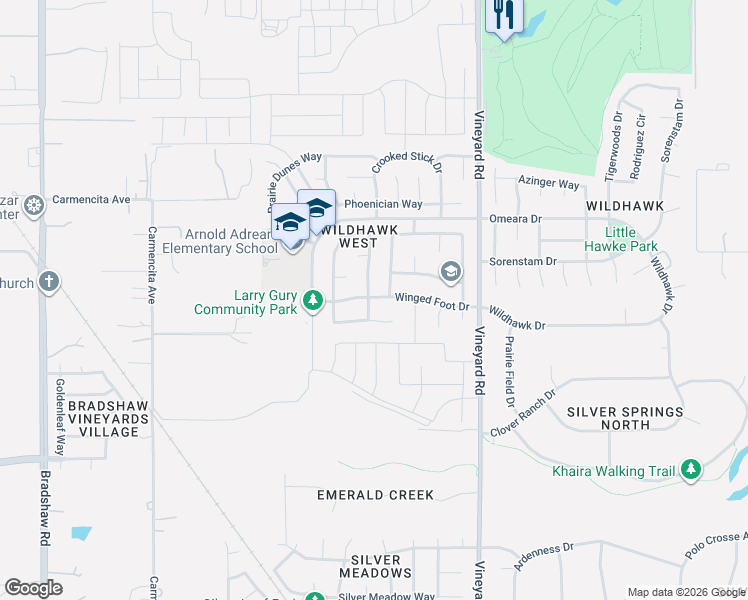 map of restaurants, bars, coffee shops, grocery stores, and more near 10032 Winged Foot Drive in Sacramento