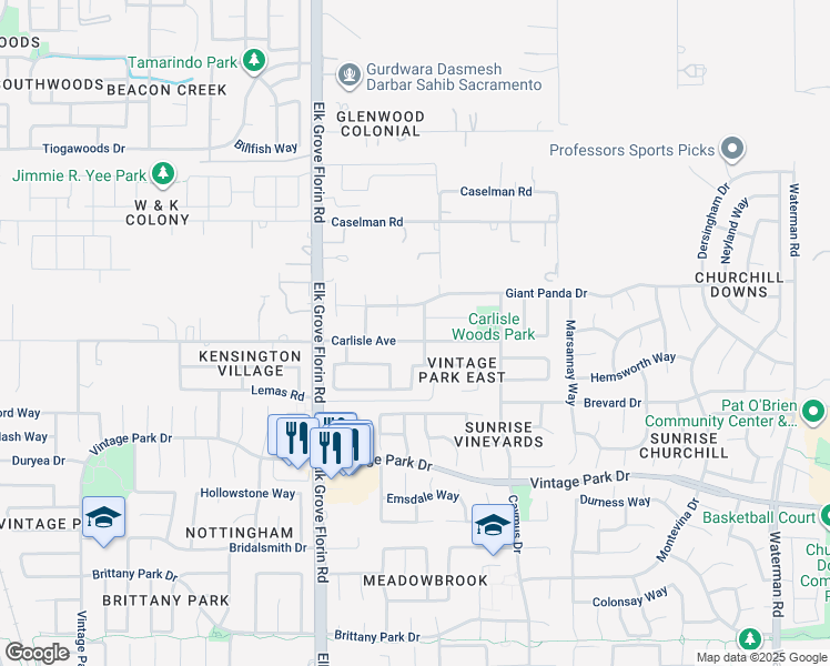 map of restaurants, bars, coffee shops, grocery stores, and more near 8966 Carlisle Avenue in Sacramento