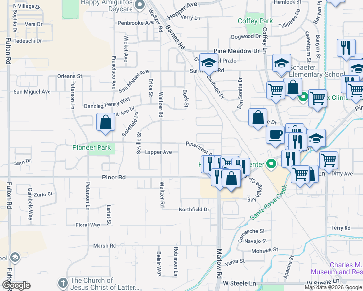 map of restaurants, bars, coffee shops, grocery stores, and more near 2001 Piner Road in Santa Rosa