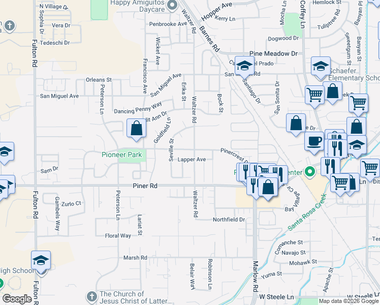 map of restaurants, bars, coffee shops, grocery stores, and more near 2107 Lapper Avenue in Santa Rosa