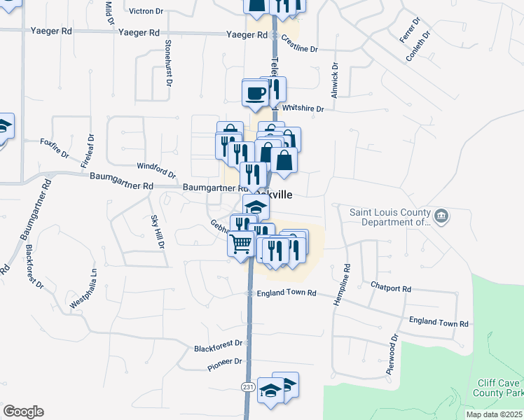 map of restaurants, bars, coffee shops, grocery stores, and more near in St. Louis