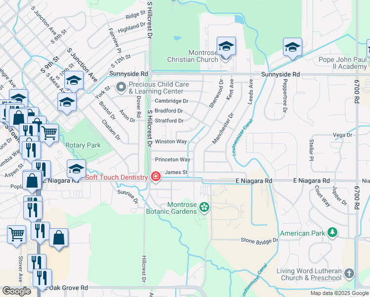 map of restaurants, bars, coffee shops, grocery stores, and more near 2052 Scarborough Way in Montrose