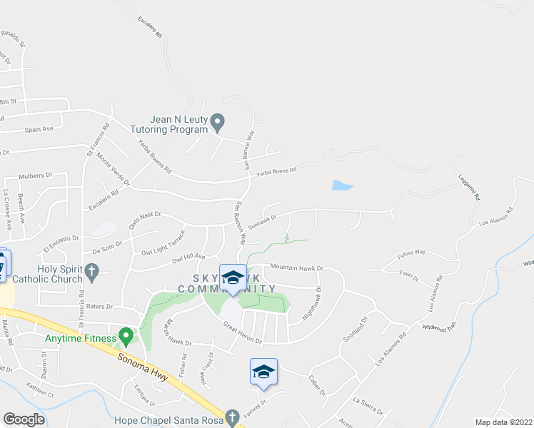 map of restaurants, bars, coffee shops, grocery stores, and more near 5926 Sunhawk Drive in Santa Rosa