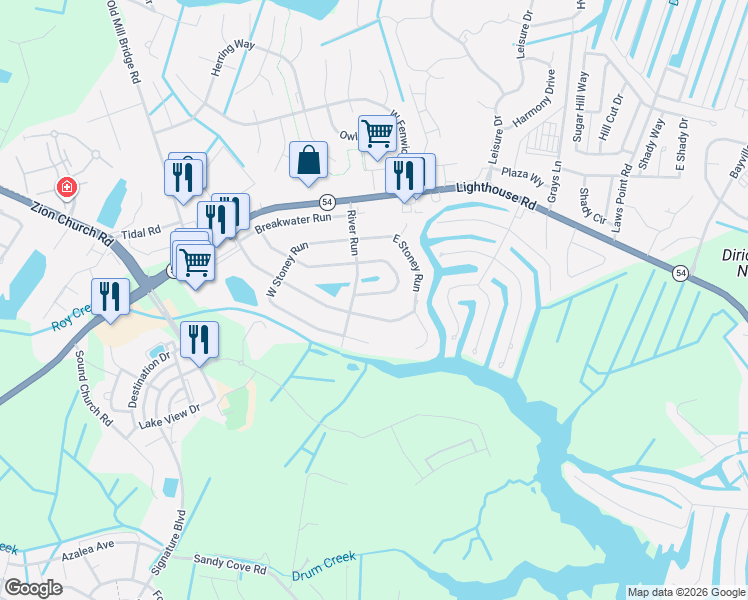 map of restaurants, bars, coffee shops, grocery stores, and more near 36885 East Bluewater Run in Selbyville