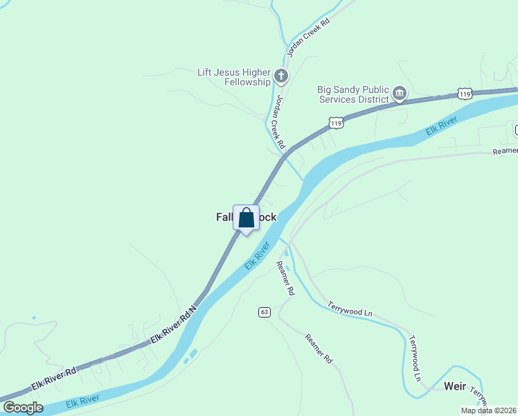 map of restaurants, bars, coffee shops, grocery stores, and more near 34 New Light Lane in Elkview