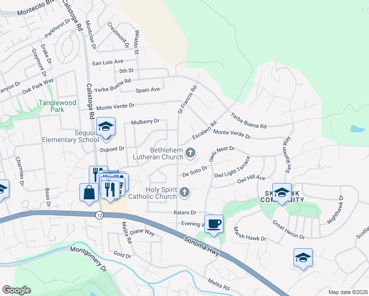 map of restaurants, bars, coffee shops, grocery stores, and more near in Santa Rosa