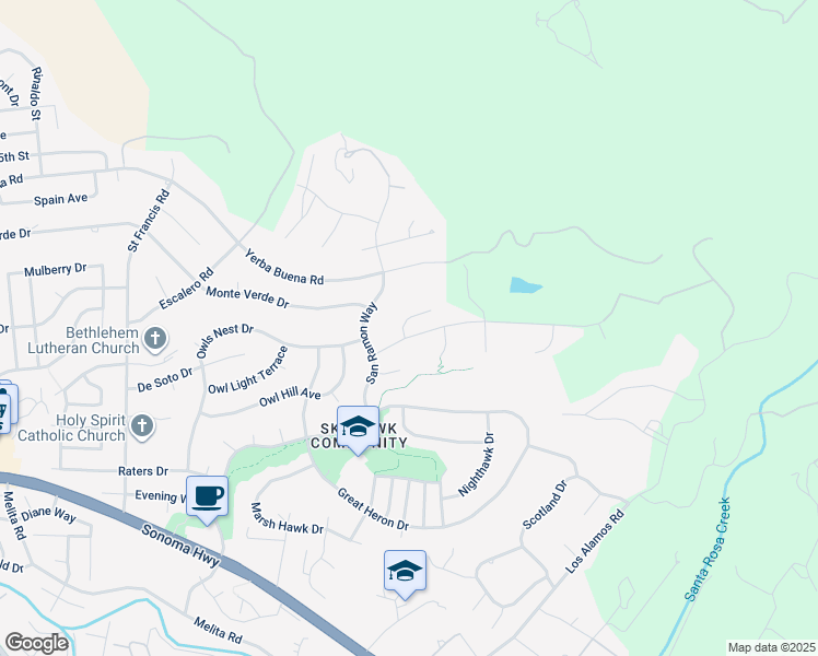map of restaurants, bars, coffee shops, grocery stores, and more near 5960 Vista Ridge in Santa Rosa