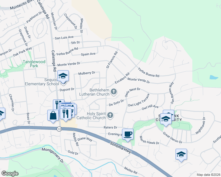 map of restaurants, bars, coffee shops, grocery stores, and more near in Santa Rosa