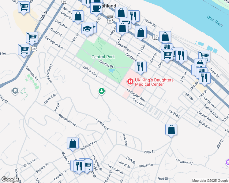 map of restaurants, bars, coffee shops, grocery stores, and more near 899 22nd Street in Ashland