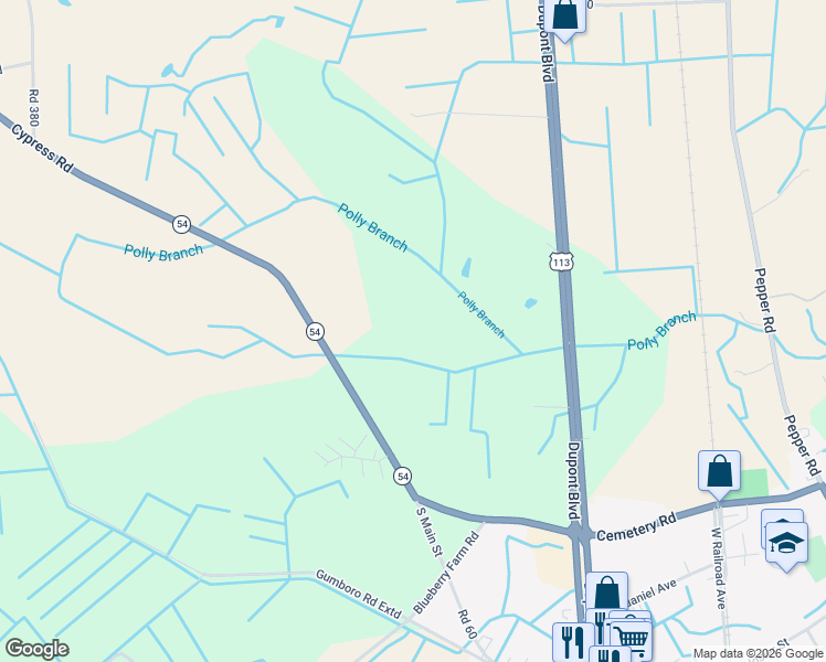 map of restaurants, bars, coffee shops, grocery stores, and more near 2875 Delaware 54 in Selbyville