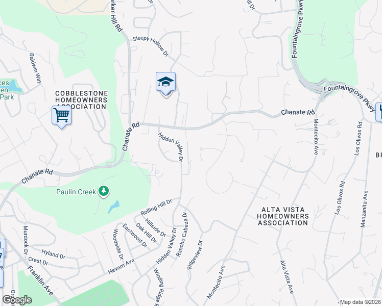 map of restaurants, bars, coffee shops, grocery stores, and more near 2495 Incline Drive in Santa Rosa