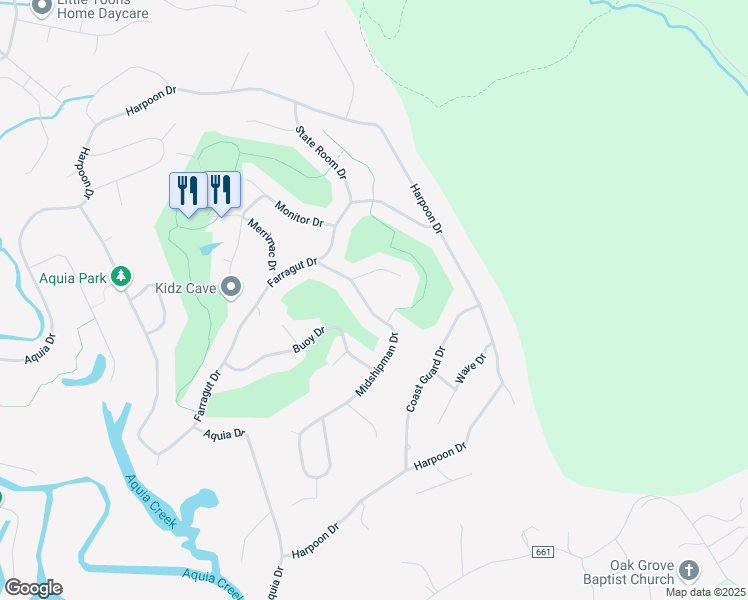 map of restaurants, bars, coffee shops, grocery stores, and more near 2010 Midshipman Drive in Stafford