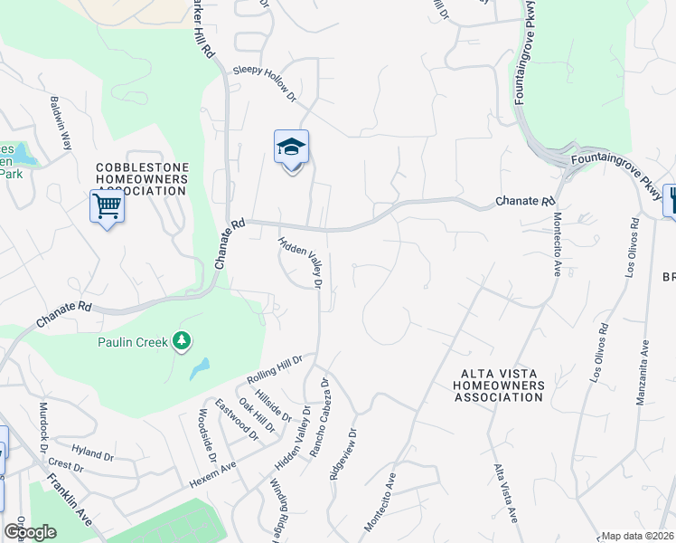 map of restaurants, bars, coffee shops, grocery stores, and more near 2495 Incline Drive in Santa Rosa