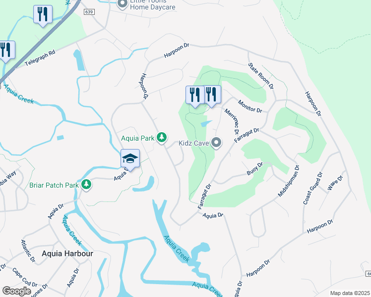 map of restaurants, bars, coffee shops, grocery stores, and more near 2014 Schooner Drive in Stafford