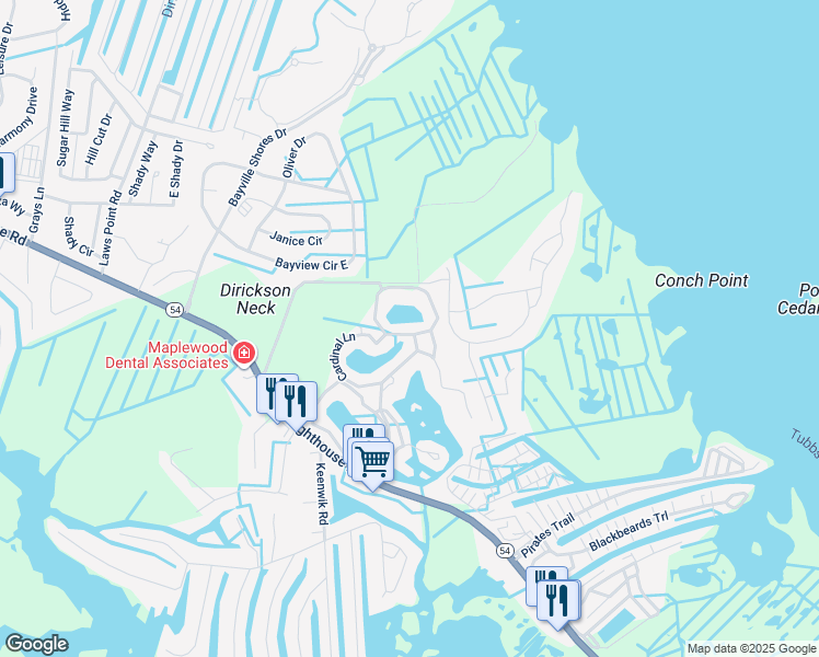 map of restaurants, bars, coffee shops, grocery stores, and more near 38303 Bluebird Lane in Selbyville