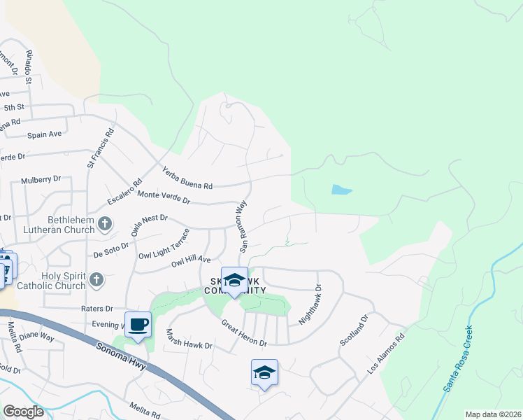 map of restaurants, bars, coffee shops, grocery stores, and more near 5977 Vista Ridge in Santa Rosa