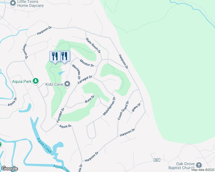 map of restaurants, bars, coffee shops, grocery stores, and more near 2010 Midshipman Drive in Stafford