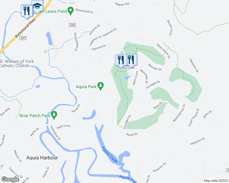 map of restaurants, bars, coffee shops, grocery stores, and more near 2012 Schooner Drive in Stafford