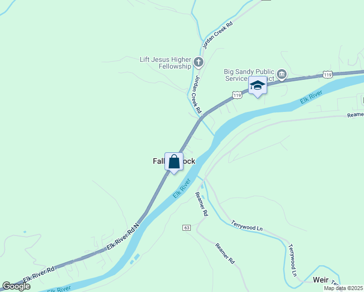 map of restaurants, bars, coffee shops, grocery stores, and more near in Falling Rock