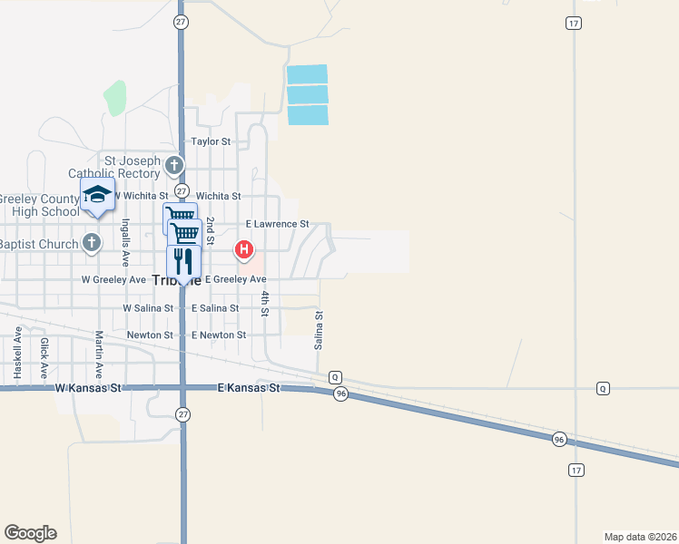map of restaurants, bars, coffee shops, grocery stores, and more near 700 East Greeley Avenue in Tribune