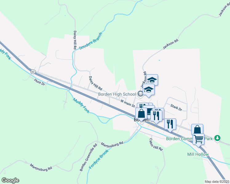 map of restaurants, bars, coffee shops, grocery stores, and more near 301-375 Jordan Drive in Borden