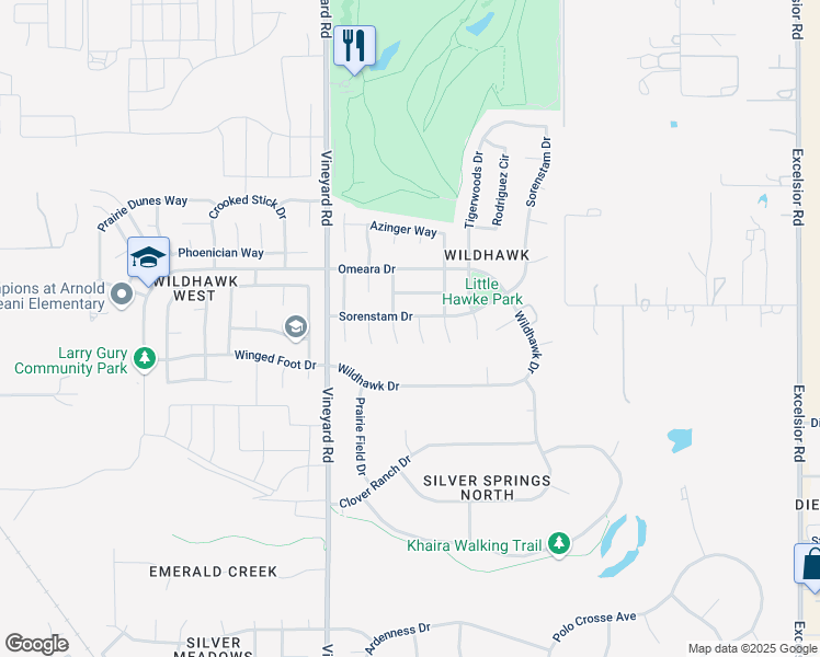 map of restaurants, bars, coffee shops, grocery stores, and more near 10157 Sorenstam Drive in Sacramento