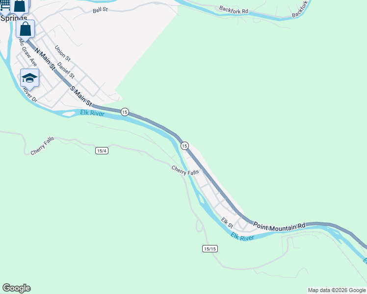 map of restaurants, bars, coffee shops, grocery stores, and more near 585 Point Mountain Road in Webster Springs