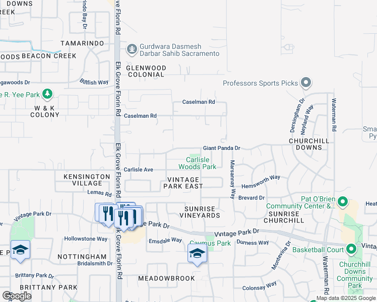 map of restaurants, bars, coffee shops, grocery stores, and more near 9028 Giant Panda Drive in Sacramento