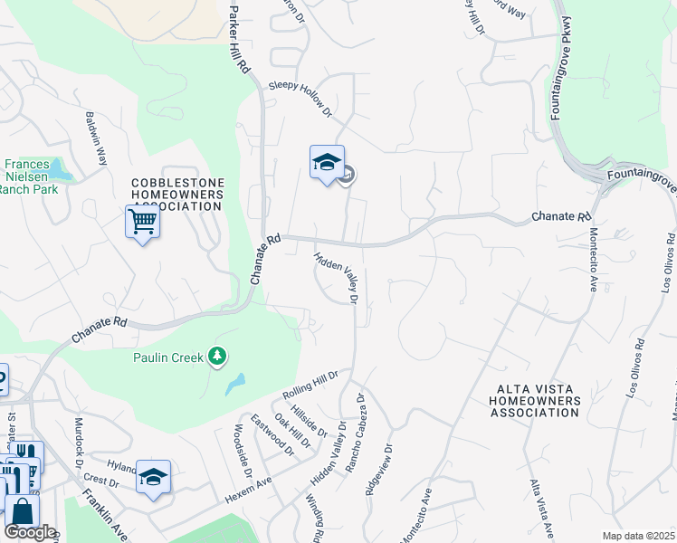 map of restaurants, bars, coffee shops, grocery stores, and more near 3261 Hidden Valley Drive in Santa Rosa
