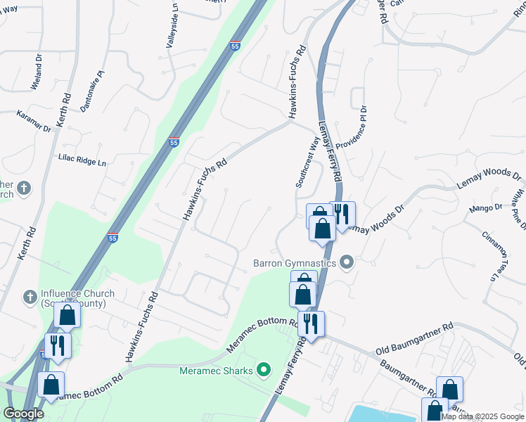 map of restaurants, bars, coffee shops, grocery stores, and more near 6013 Bissonnet Court in St. Louis
