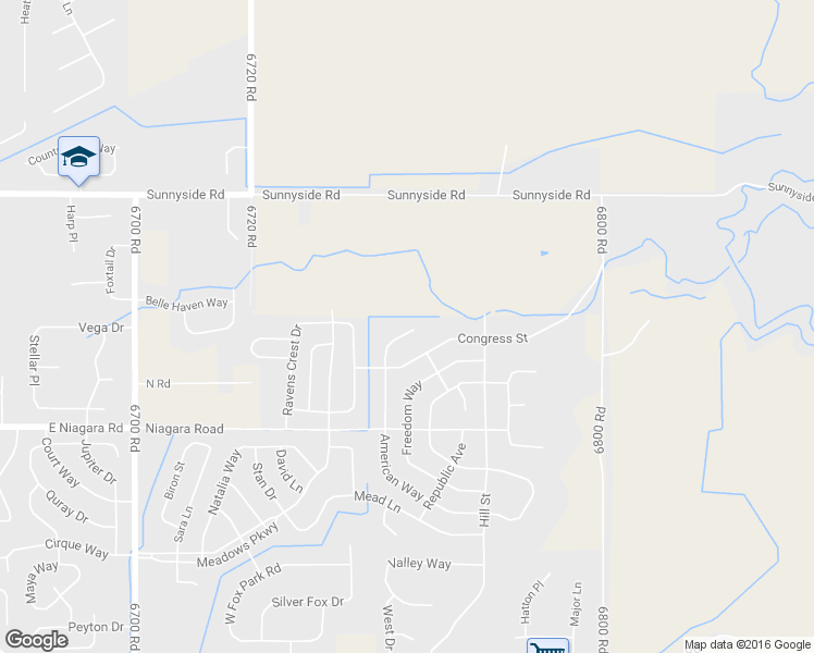 map of restaurants, bars, coffee shops, grocery stores, and more near 1516 American Way in Montrose