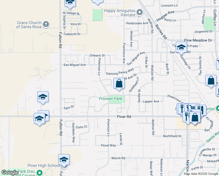 map of restaurants, bars, coffee shops, grocery stores, and more near 2080 Peterson Lane in Santa Rosa