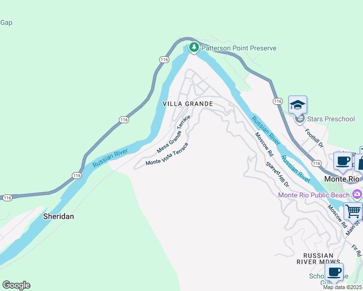 map of restaurants, bars, coffee shops, grocery stores, and more near 21878 Monte Vista Terrace in Monte Rio
