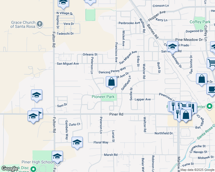 map of restaurants, bars, coffee shops, grocery stores, and more near 2259 Sunlit Ann Drive in Santa Rosa
