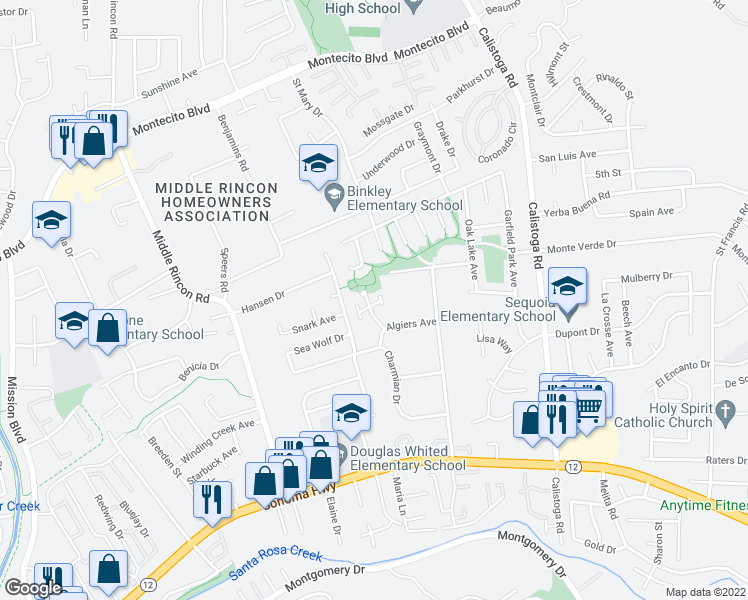 map of restaurants, bars, coffee shops, grocery stores, and more near 326 Algiers Ct in Santa Rosa