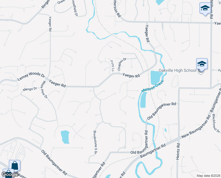map of restaurants, bars, coffee shops, grocery stores, and more near 3457 Brookstone View Drive in St. Louis