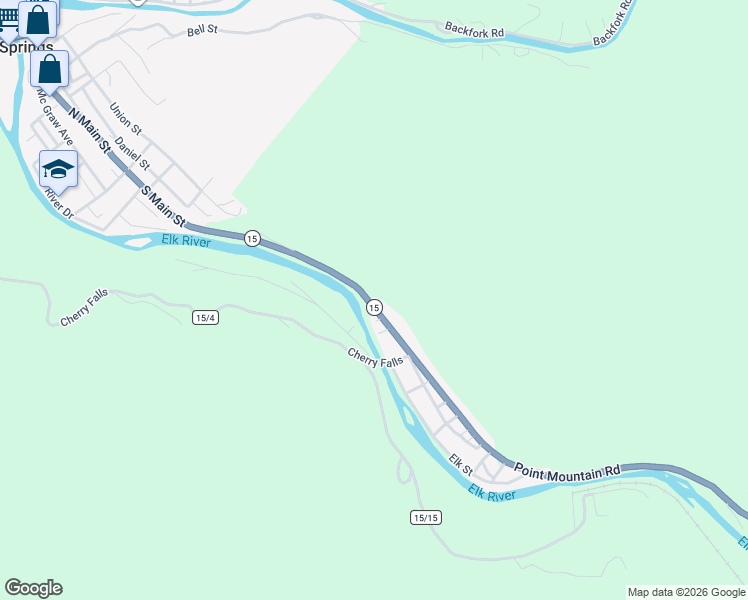 map of restaurants, bars, coffee shops, grocery stores, and more near 585 Point Mountain Road in Webster Springs
