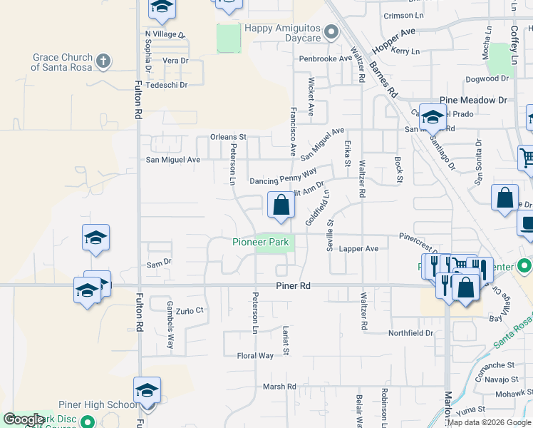map of restaurants, bars, coffee shops, grocery stores, and more near 2259 Sunlit Ann Drive in Santa Rosa