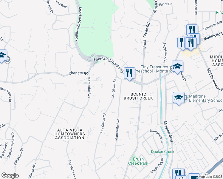 map of restaurants, bars, coffee shops, grocery stores, and more near 1881 Los Olivos Road in Santa Rosa