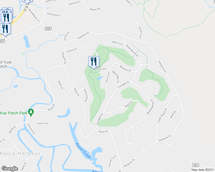 map of restaurants, bars, coffee shops, grocery stores, and more near 212 Stern Cove in Stafford