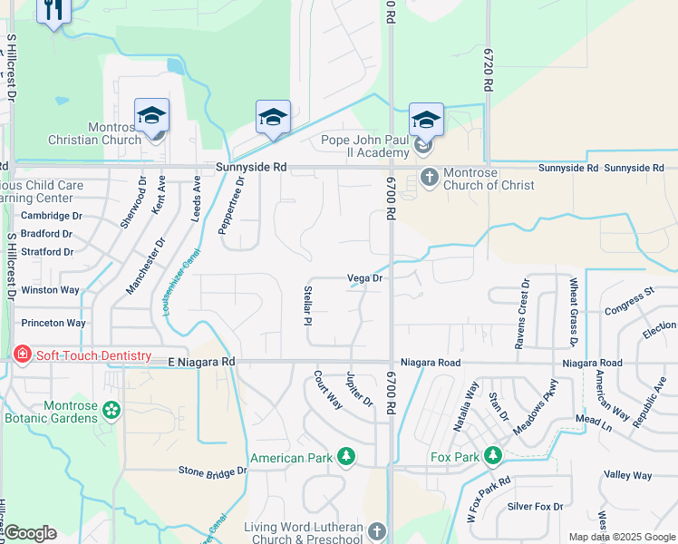 map of restaurants, bars, coffee shops, grocery stores, and more near 2751 Vega Drive in Montrose