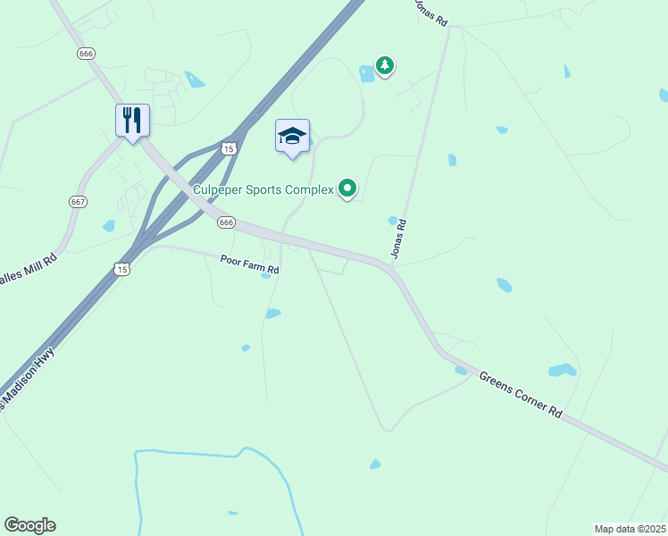 map of restaurants, bars, coffee shops, grocery stores, and more near 16622 Greens Corner Road in Culpeper