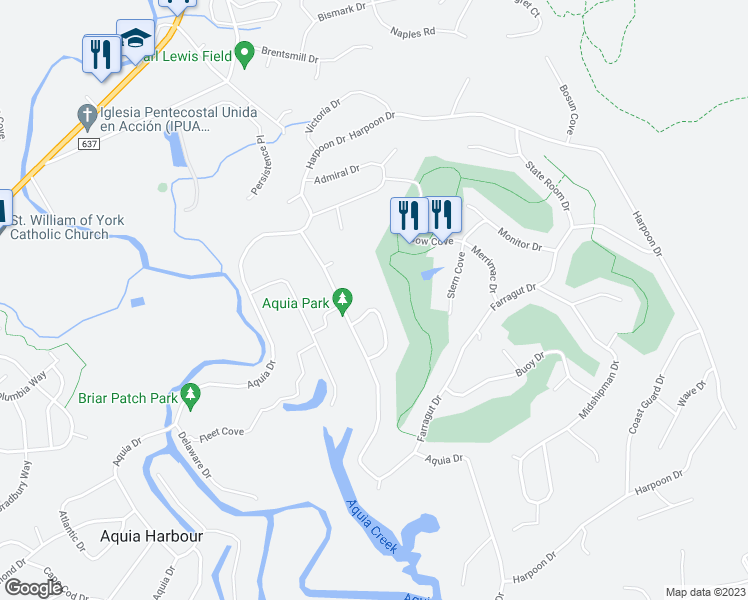 map of restaurants, bars, coffee shops, grocery stores, and more near 2006 Schooner Drive in Stafford