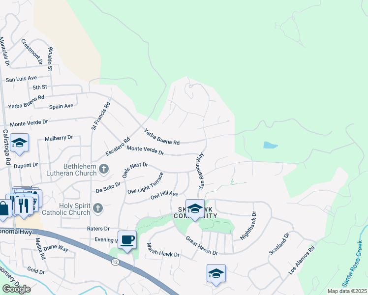 map of restaurants, bars, coffee shops, grocery stores, and more near 5922 Yerba Buena Road in Santa Rosa