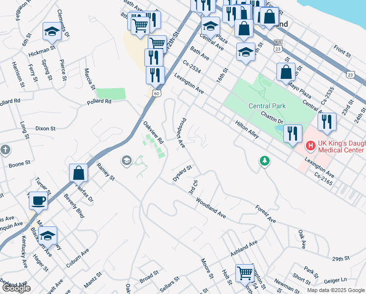map of restaurants, bars, coffee shops, grocery stores, and more near 1700-1798 Prospect Ave in Ashland