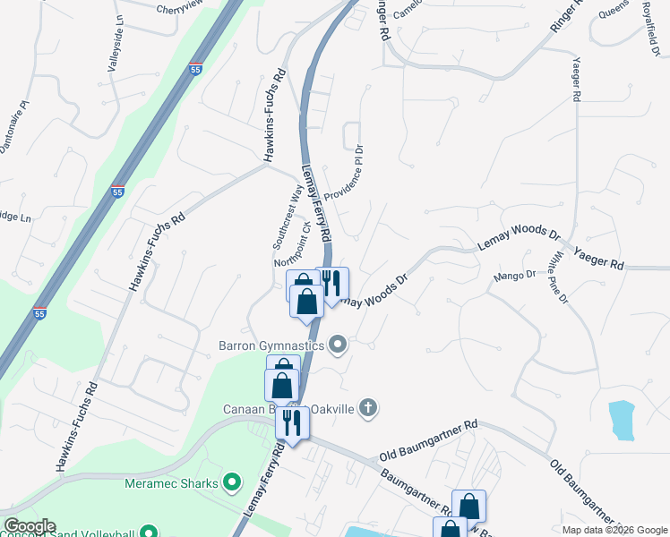 map of restaurants, bars, coffee shops, grocery stores, and more near 5941 Lemay Ferry Road in St. Louis