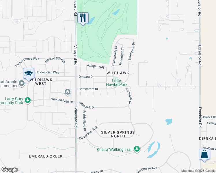 map of restaurants, bars, coffee shops, grocery stores, and more near 10188 Sorenstam Drive in Sacramento