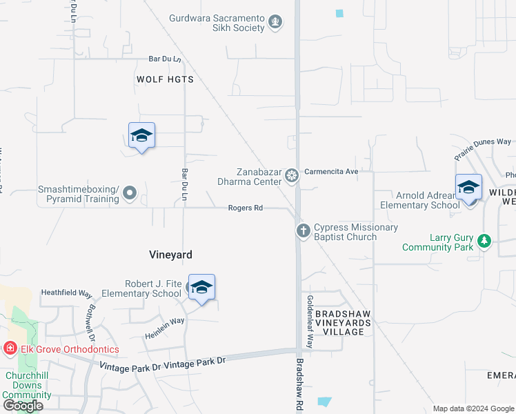 map of restaurants, bars, coffee shops, grocery stores, and more near 9611 Rogers Road in Sacramento